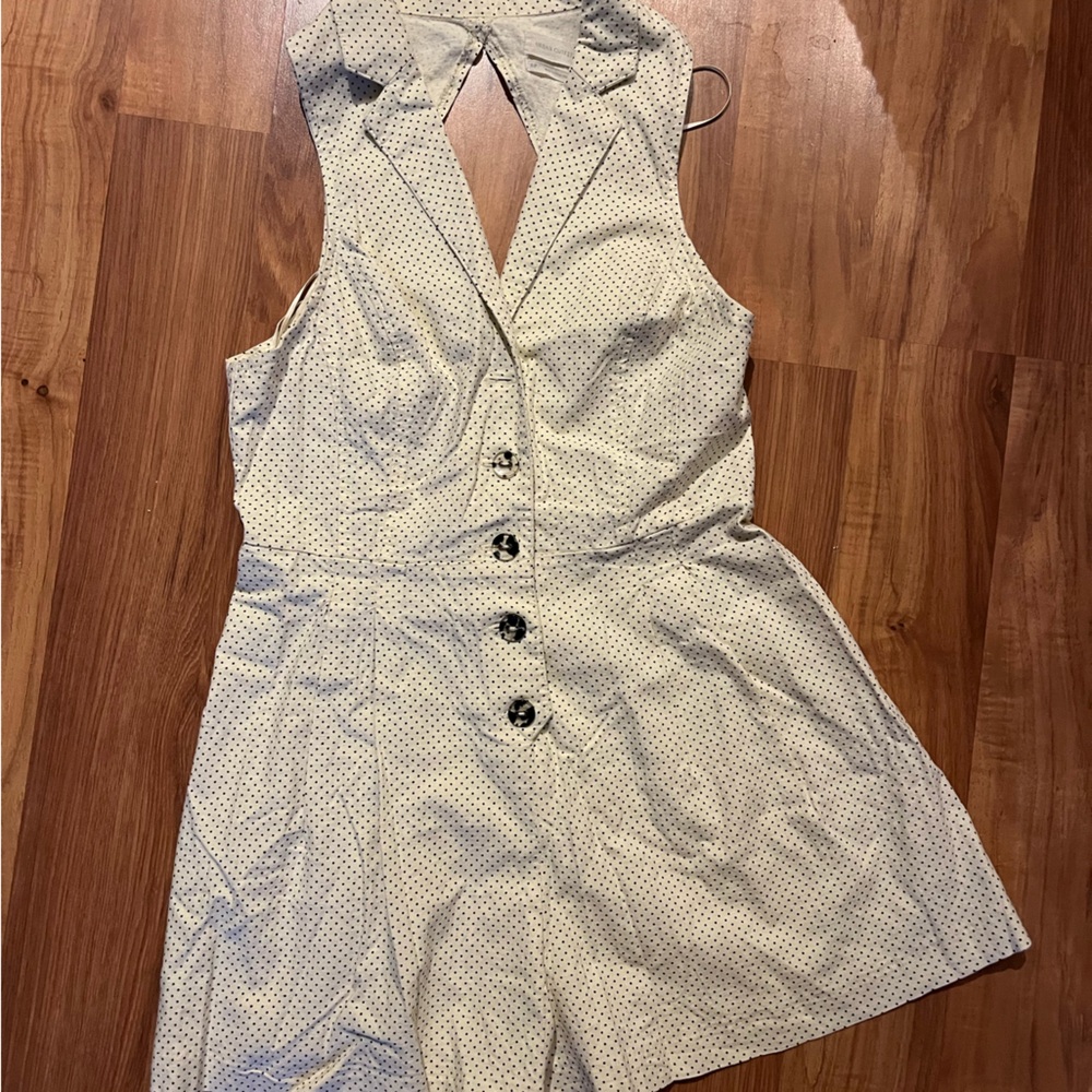 Urban Outfitters Cream Polka Dot Jumpsuit